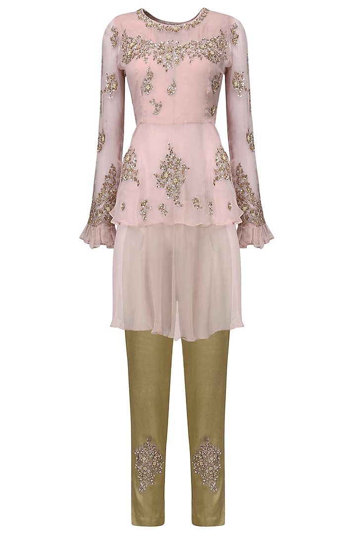 Blush pink layered tunic with brocade trousers available only at Pernia's Pop Up Shop.