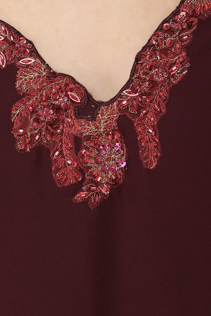 Burgundy embroidered kaftan with legging set available only at Pernia's Pop Up Shop.