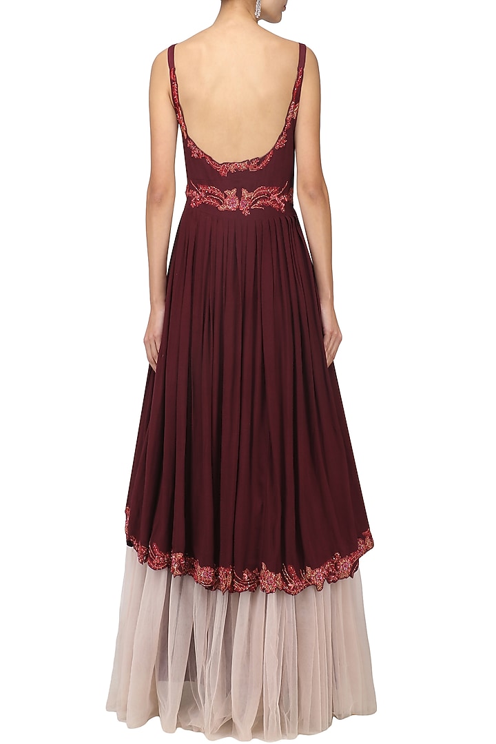 Cherry red embroidered anarkali set available only at Pernia's Pop Up Shop.