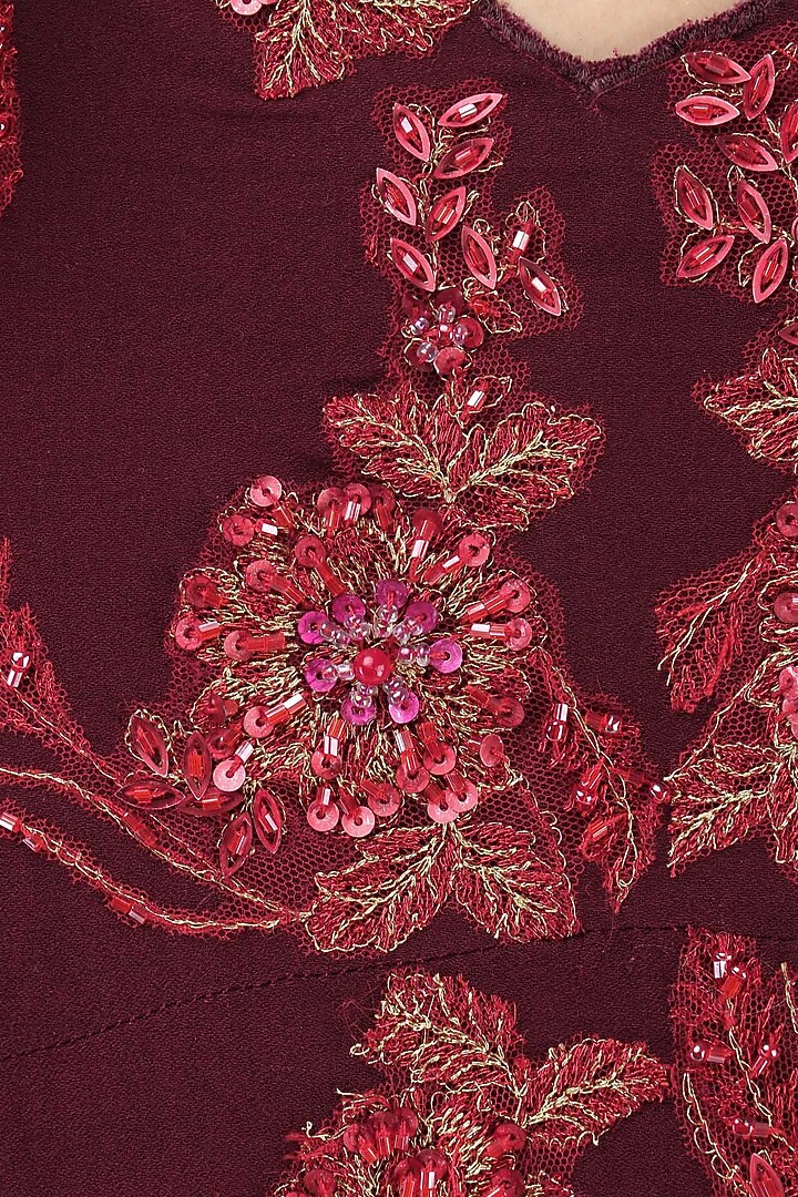 Cherry red embroidered anarkali set available only at Pernia's Pop Up Shop.