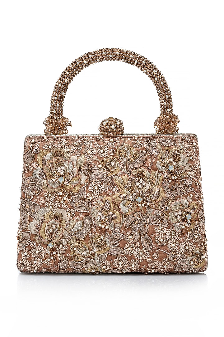 Bronze Kasab Satin Zardosi Embroidered Clutch by Tarun Tahiliani Accessories at Pernia's Pop Up Shop