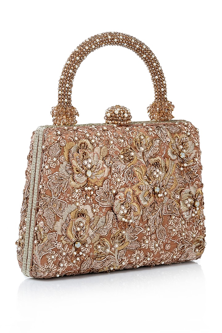 Bronze Kasab Satin Zardosi Embroidered Clutch by Tarun Tahiliani Accessories at Pernia's Pop Up Shop