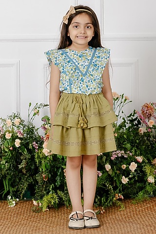 Blue Printed Top For Girls by Tribe Kids
