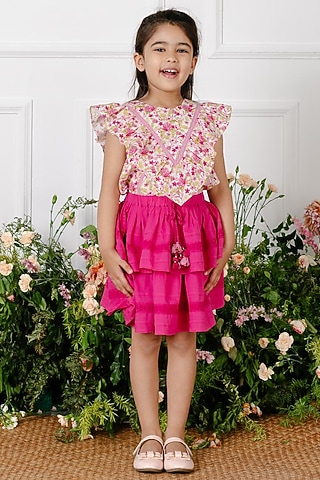 Pink Printed Top For Girls by Tribe Kids