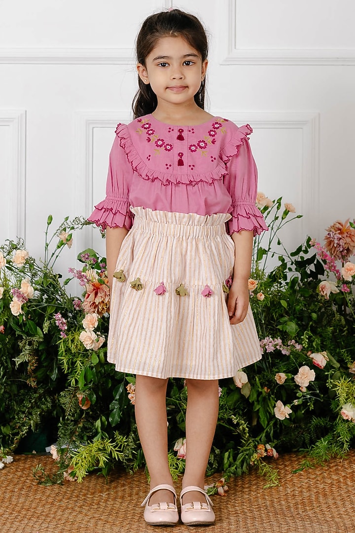 Pink Cotton Top With Embroidery For Girls by Tribe Kids at Pernia's Pop Up Shop