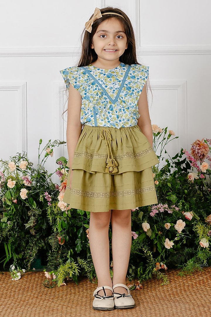 Green Cotton Layered Skirt For Girls Design by Tribe Kids at Pernia's Pop  Up Shop 2024