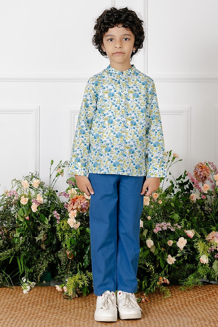 Blue Printed Shirt For Boys by Tribe Kids