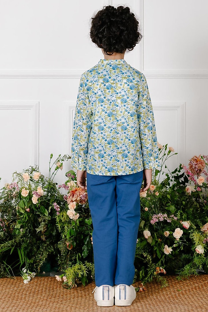 Blue Printed Shirt For Boys by Tribe Kids at Pernia's Pop Up Shop