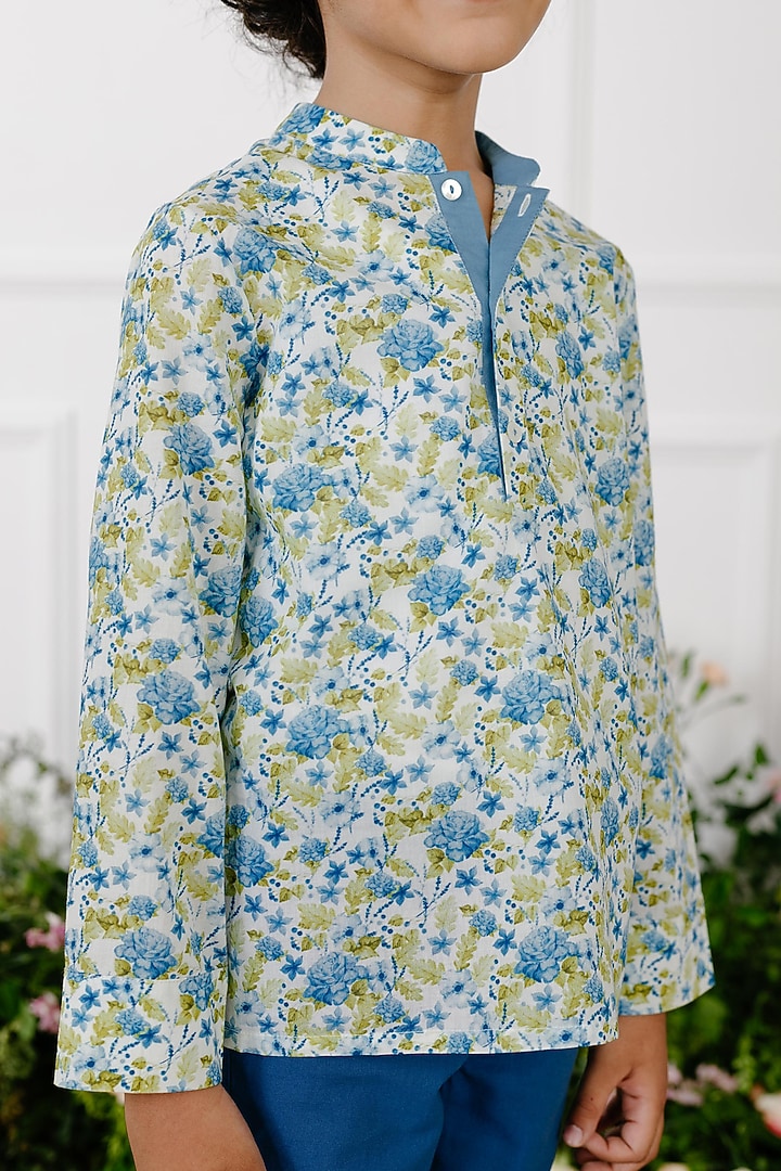 Blue Printed Shirt For Boys by Tribe Kids at Pernia's Pop Up Shop