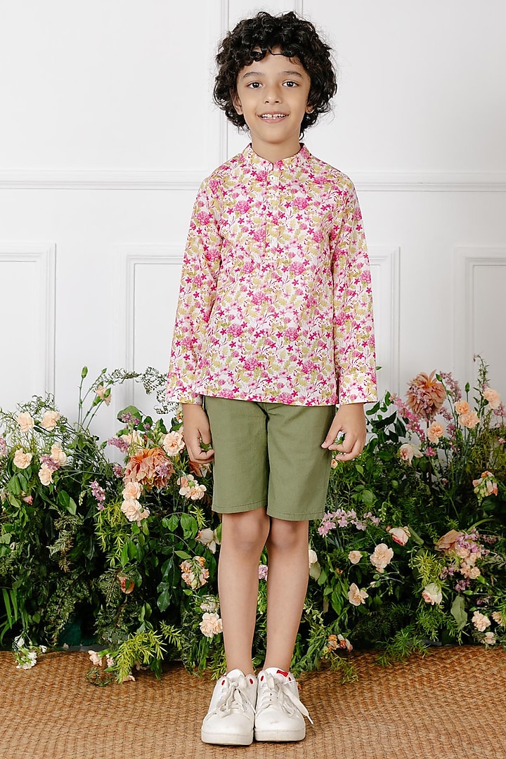 Pink Printed Shirt For Boys by Tribe Kids
