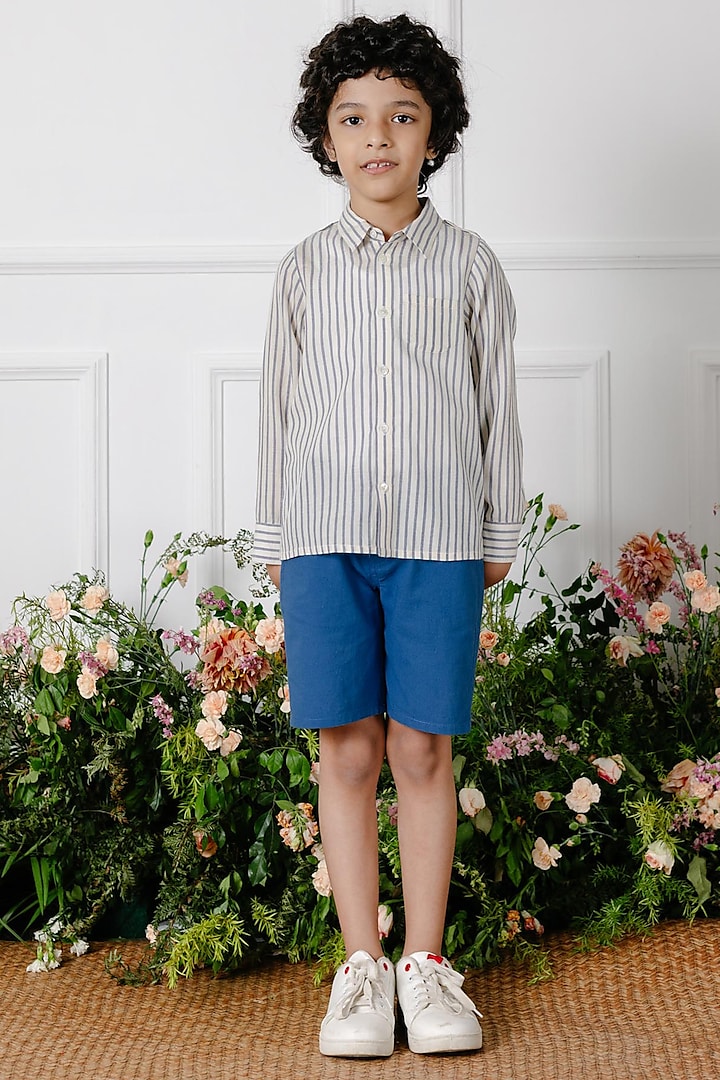 Cream & Blue Printed Shirt For Boys by Tribe Kids