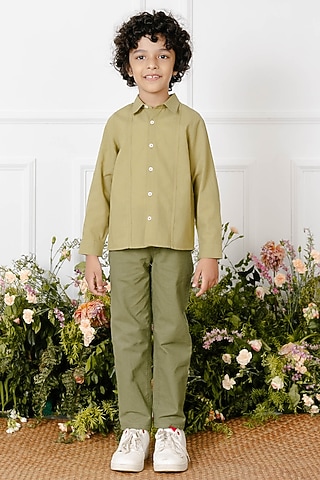 Green Embroidered Shirt For Boys by Tribe Kids