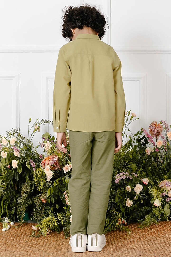Green Embroidered Shirt For Boys by Tribe Kids at Pernia's Pop Up Shop