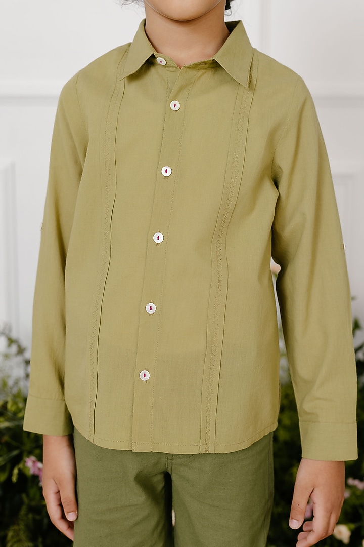 Green Embroidered Shirt For Boys by Tribe Kids at Pernia's Pop Up Shop