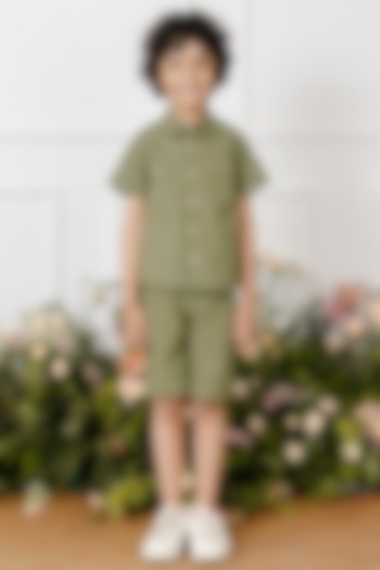 Olive Green Cotton Shirt For Boys by Tribe Kids