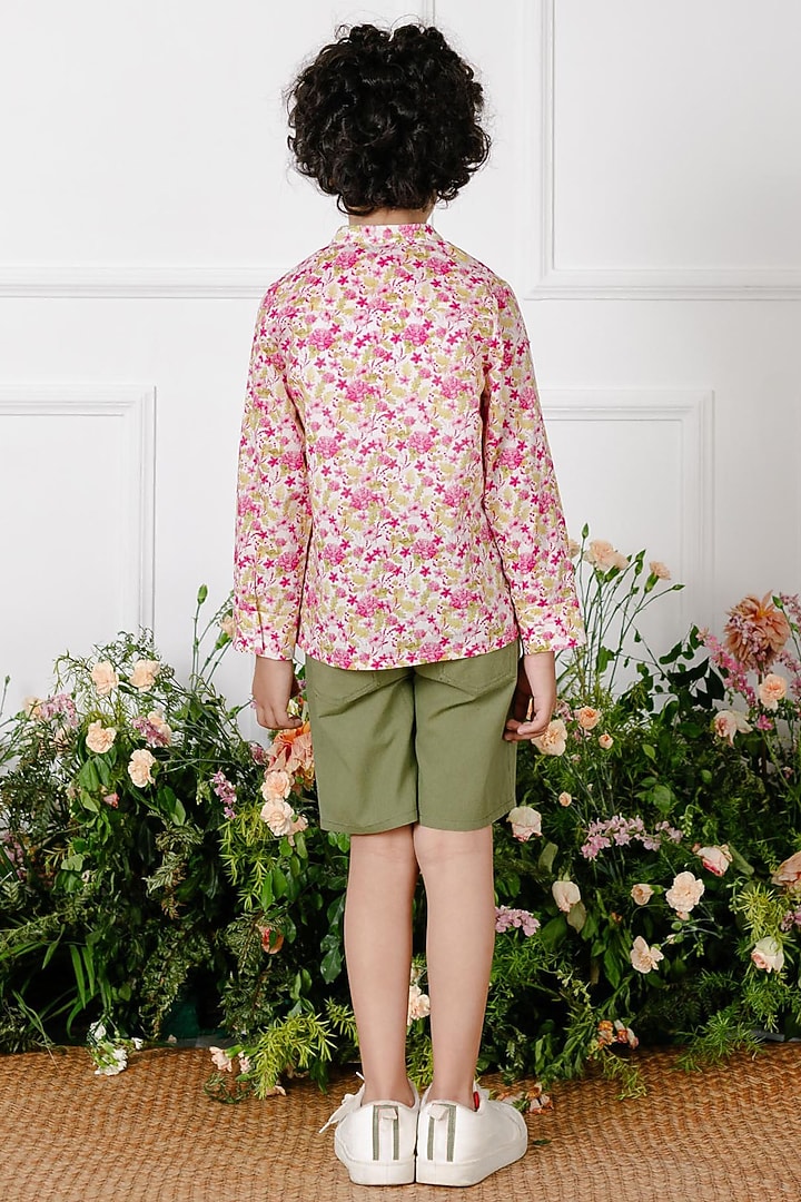 Olive Green Cotton Shorts With Pockets For Boys by Tribe Kids at Pernia's Pop Up Shop
