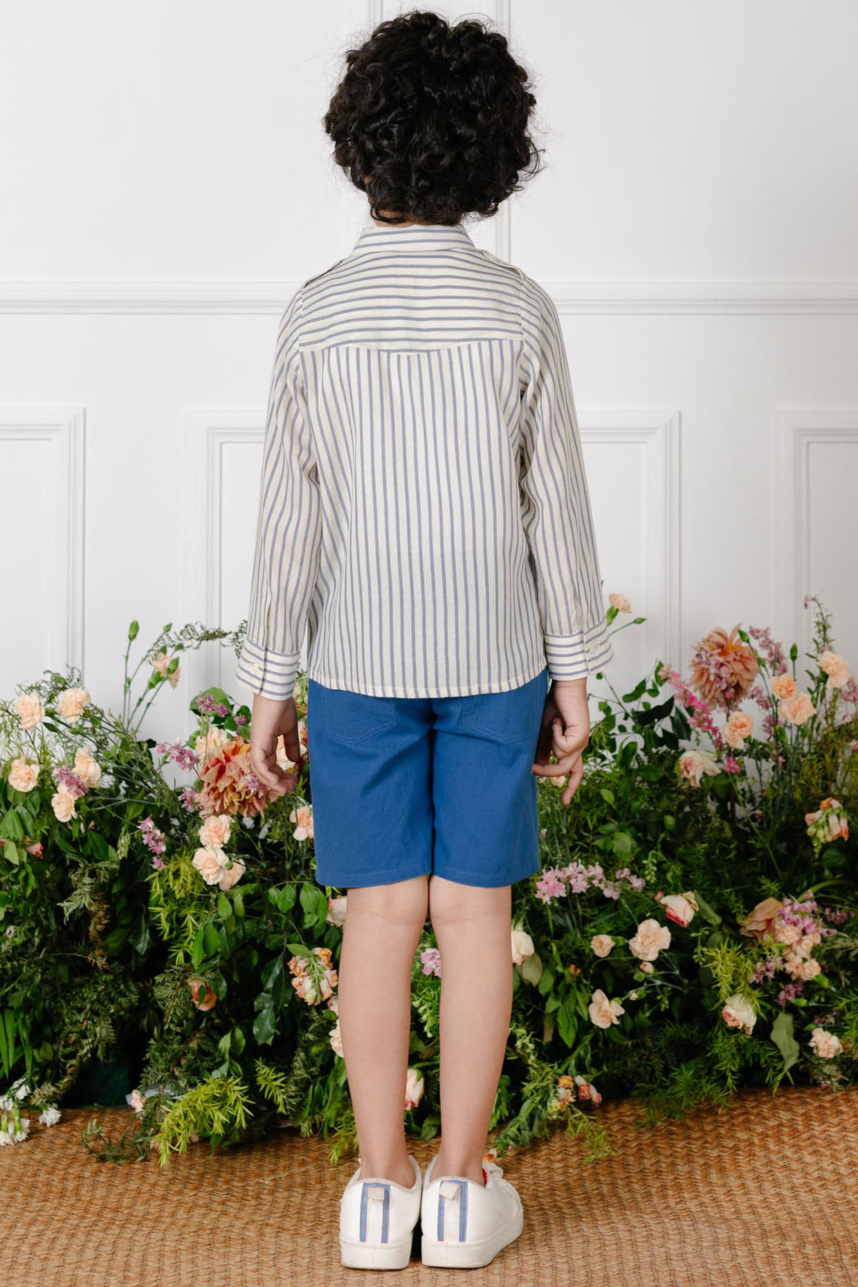 Navy Blue Cotton Shorts With Pockets For Boys Design by Tribe Kids