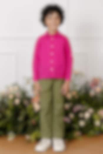 Olive Green Cotton Twill Pants For Boys by Tribe Kids at Pernia's Pop Up Shop