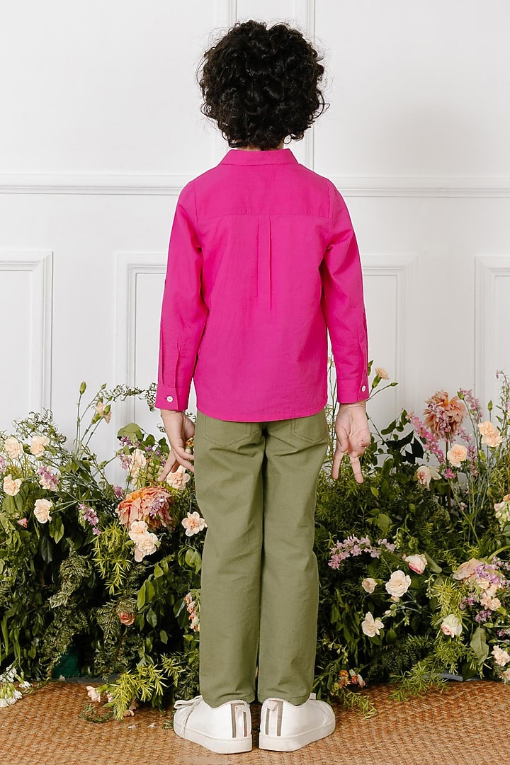 Olive Green Cotton Twill Pants For Boys by Tribe Kids at Pernia's Pop Up Shop