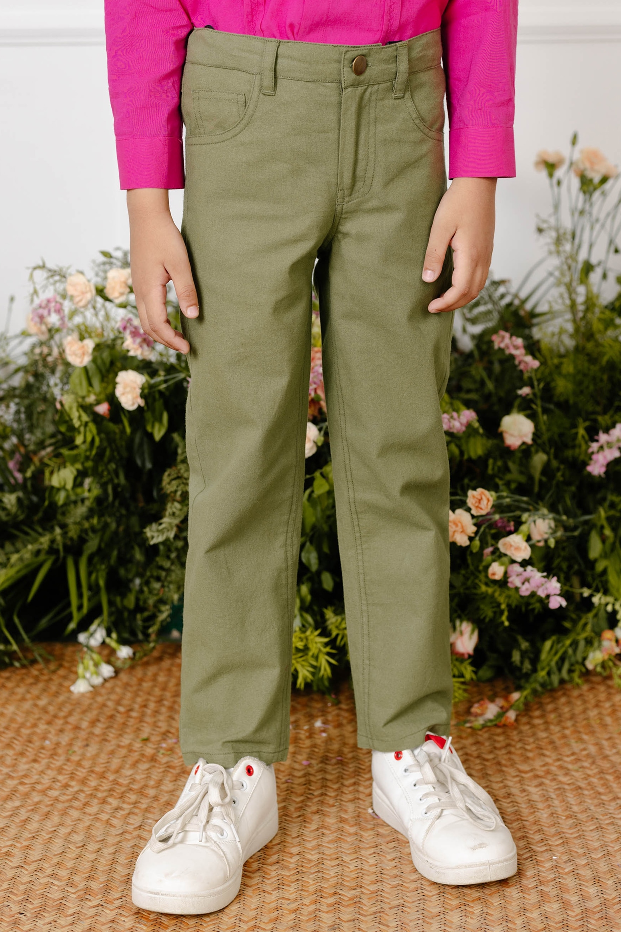 Stretch Cotton Trousers, Olive | Peter Manning NYC