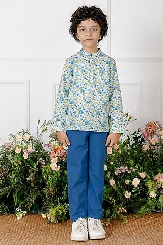 Navy Blue Cotton Twill Pants For Boys by Tribe Kids