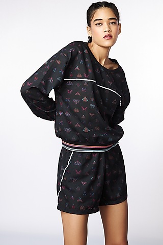 Charcoal Black Linen Printed Co-Ord Set by TUNA ACTIVE