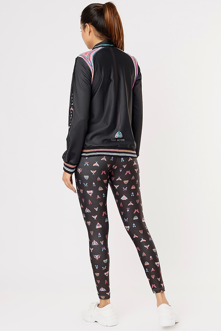 Charcoal Black Printed Bomber Jacket by TUNA ACTIVE at Pernia's Pop Up Shop