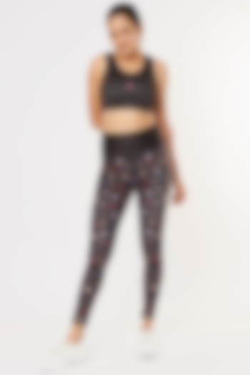 Charcoal Black Printed Sports Bra by TUNA ACTIVE at Pernia's Pop Up Shop
