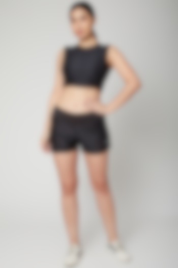 Black Polyester Blend Shorts by TUNA ACTIVE