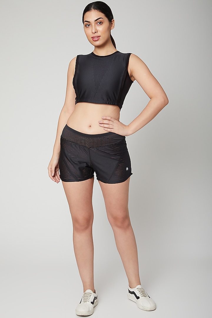 Black Polyester Blend Shorts by TUNA ACTIVE