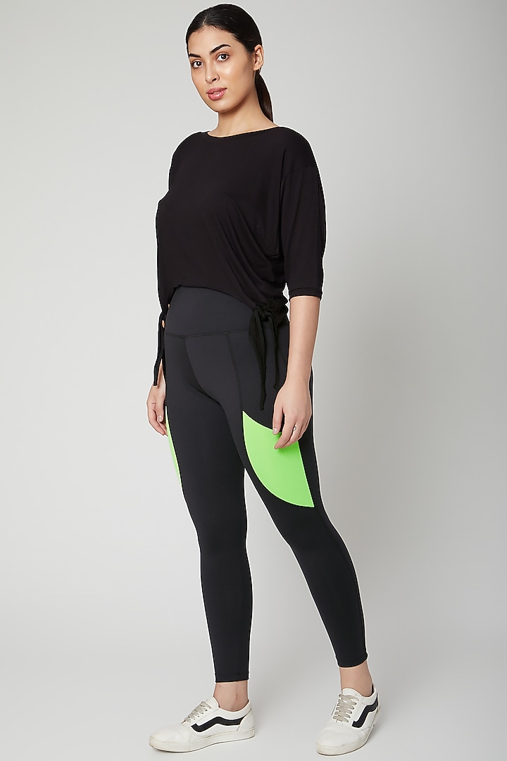 Black Leggings With Neon Green Patch by TUNA ACTIVE
