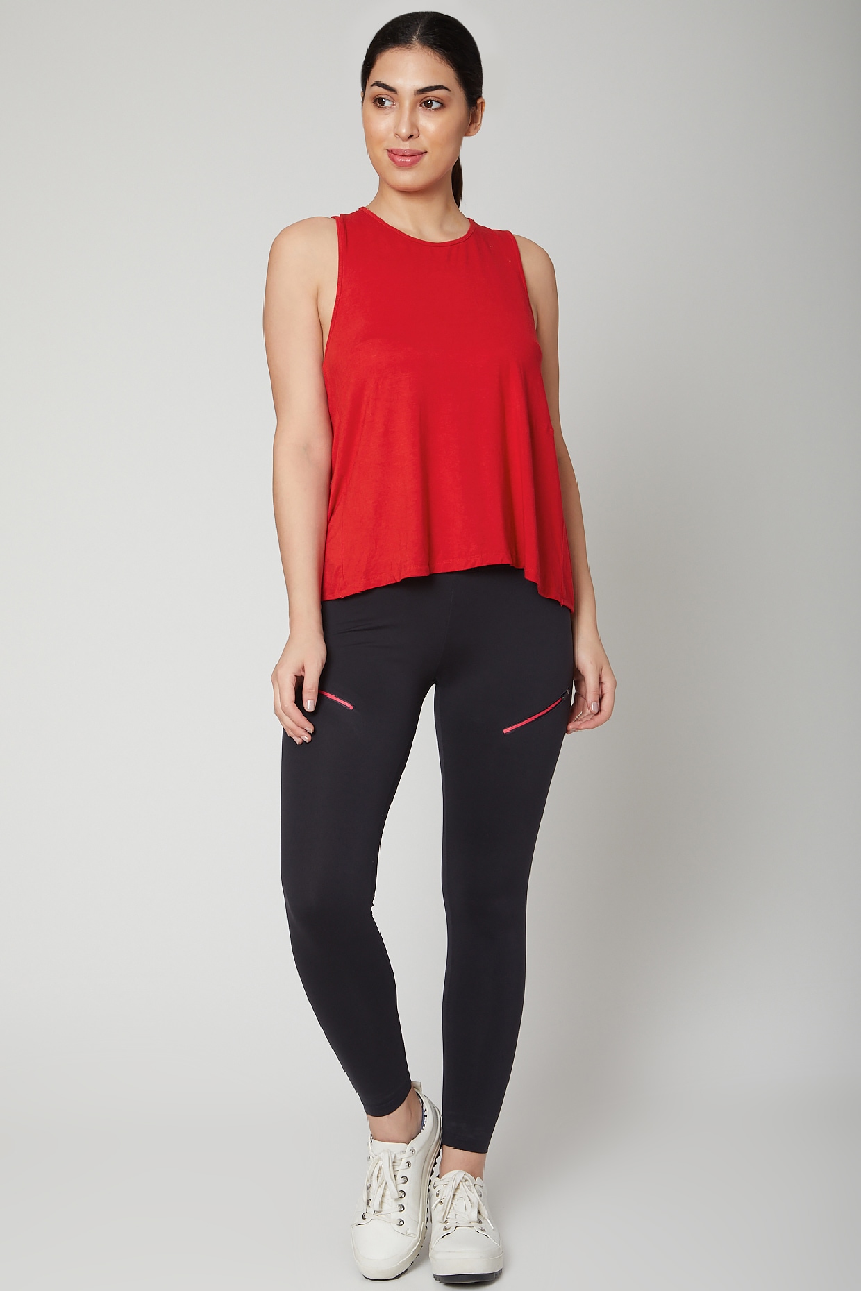 Red top and black leggings Clearance