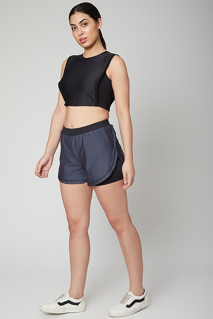 Black Crop Top With Mesh Overlay by TUNA ACTIVE