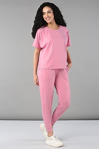 Light Pink Cotton & Modal Lycra Co-Ord Set by TUNA ACTIVE