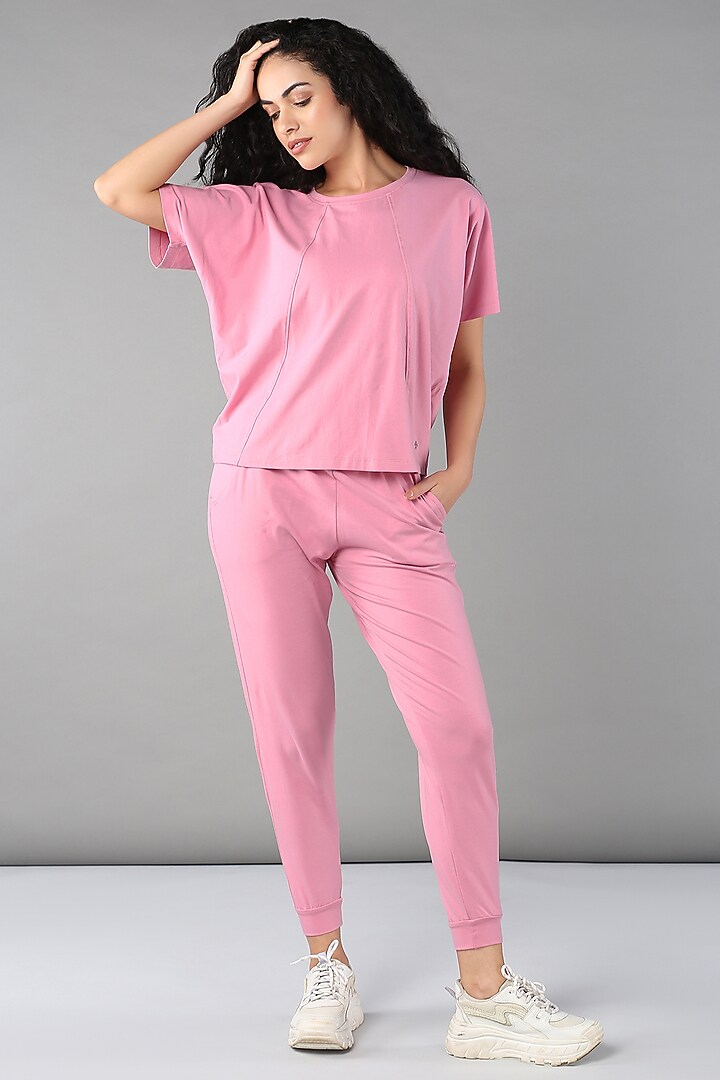 Light Pink Cotton & Modal Lycra Co-Ord Set by TUNA ACTIVE at Pernia's Pop Up Shop