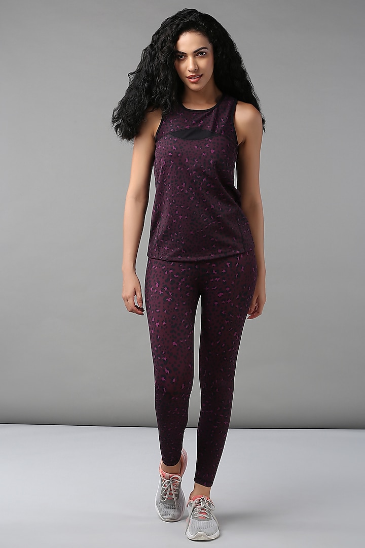 Dark Purple Polyblend Animal Printed Co-Ord Set by TUNA ACTIVE at Pernia's Pop Up Shop