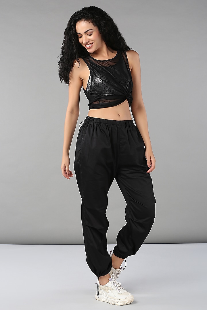 Black Cotton Parachute Pants by TUNA ACTIVE at Pernia's Pop Up Shop