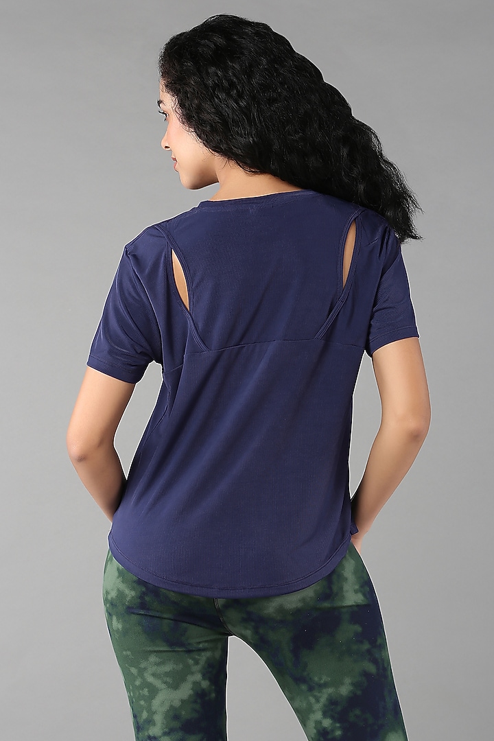 Dark Blue Poly Blend T-Shirt by TUNA ACTIVE at Pernia's Pop Up Shop