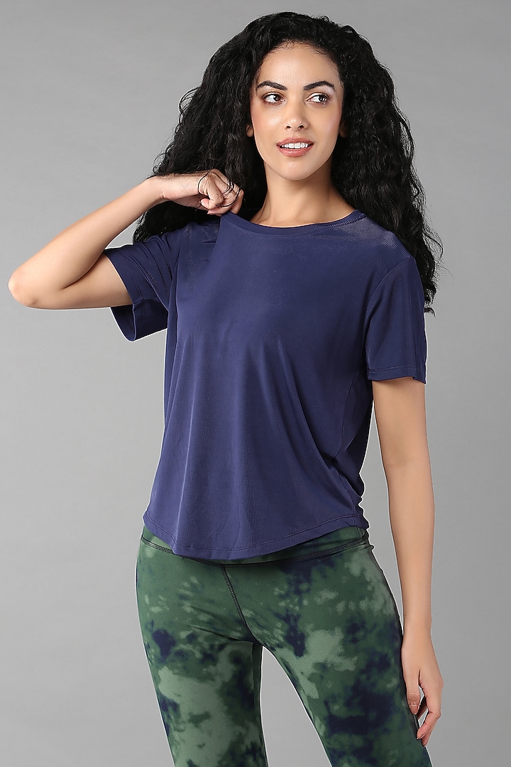 Dark Blue Poly Blend T-Shirt by TUNA ACTIVE at Pernia's Pop Up Shop