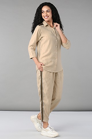 Beige Cotton Co-Ord Set by TUNA ACTIVE
