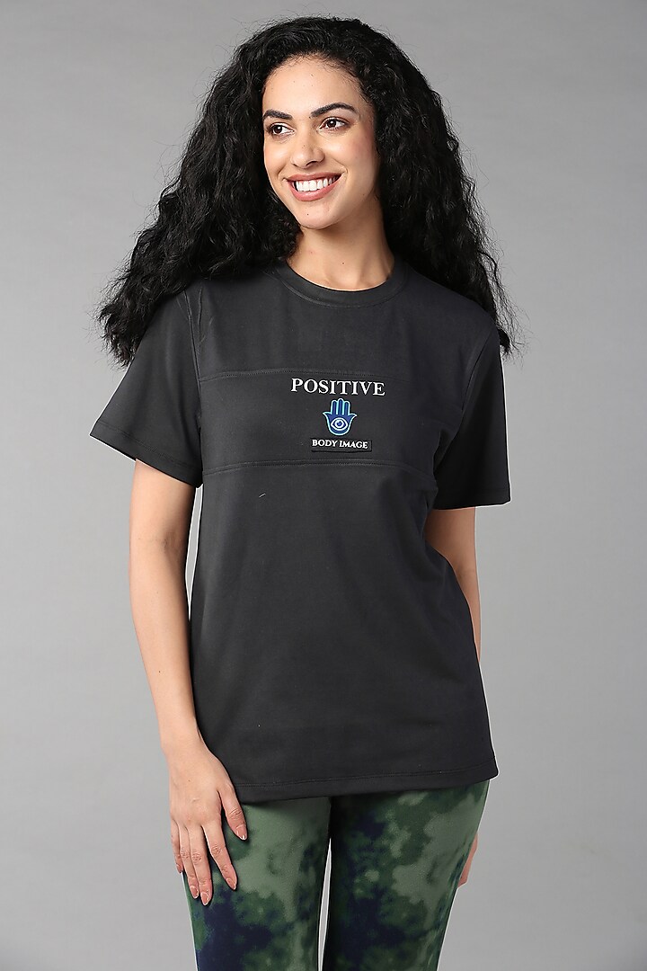 Black Poly Blend Printed T-Shirt by TUNA ACTIVE