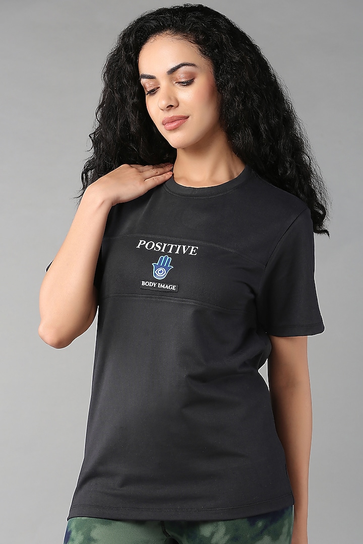 Black Poly Blend Printed T-Shirt by TUNA ACTIVE at Pernia's Pop Up Shop