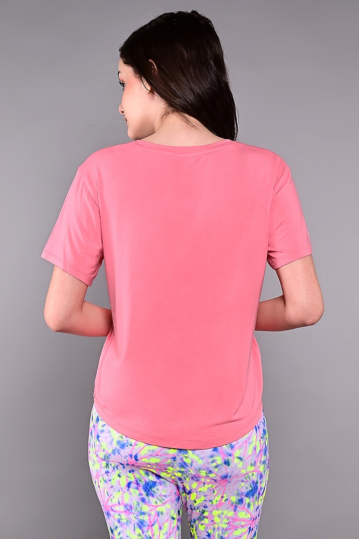 Peach Pink Cotton Modal Printed T-Shirt by TUNA ACTIVE at Pernia's Pop Up Shop