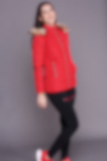 Cherry Red Polyester Puffer Jacket by TUNA ACTIVE