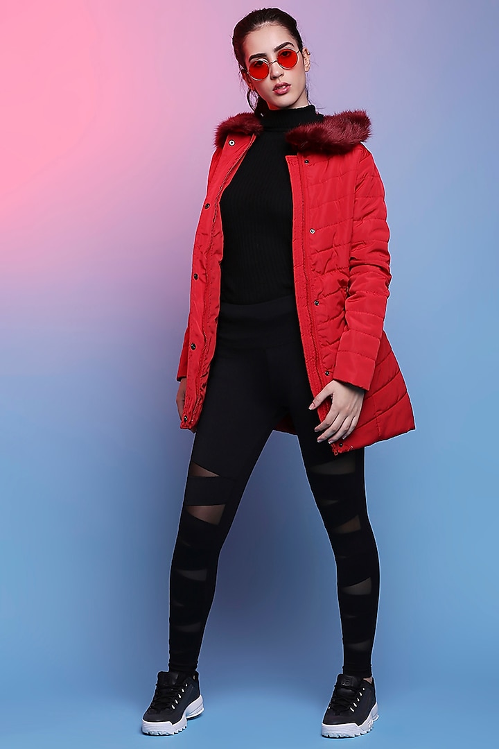 Scarlet Red Polyester Puffer Jacket by TUNA ACTIVE