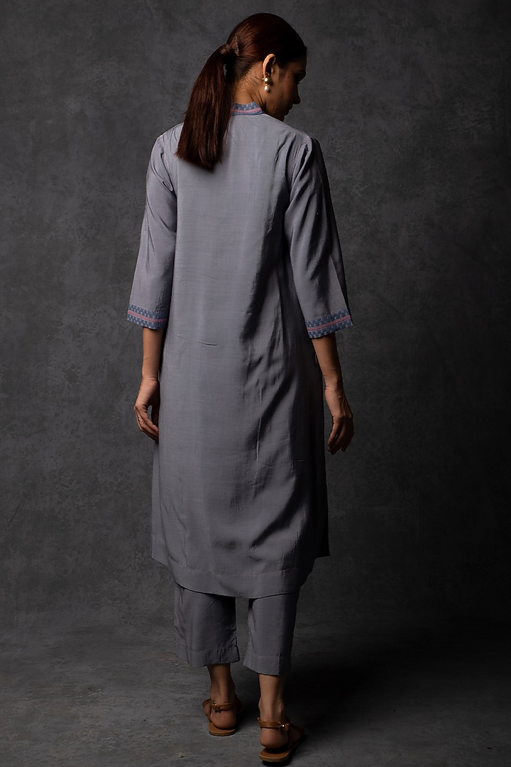 Petrol Blue Chanderi Patchwork Embroidered Kurta Set by Tulsi at Pernia's Pop Up Shop