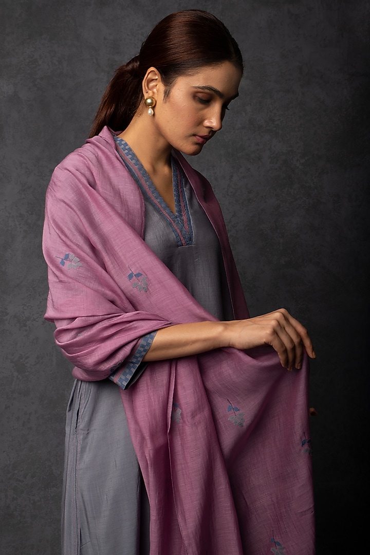 Petrol Blue Chanderi Patchwork Embroidered Kurta Set by Tulsi at Pernia's Pop Up Shop