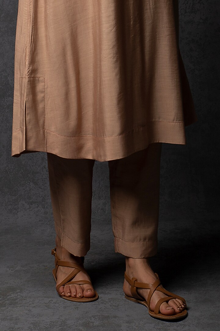 Beige Chanderi Patchwork Embroidered Kurta Set by Tulsi at Pernia's Pop Up Shop