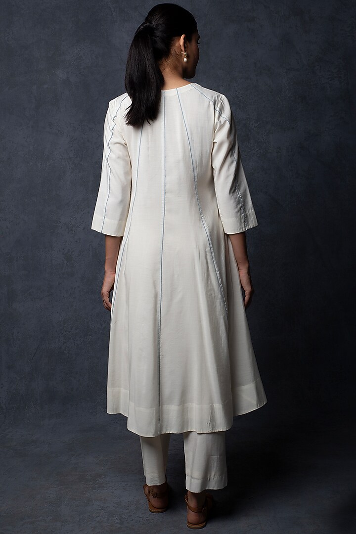 Ivory Chanderi Embellished Panelled Party Wear Anarkali Set by Tulsi at Pernia's Pop Up Shop