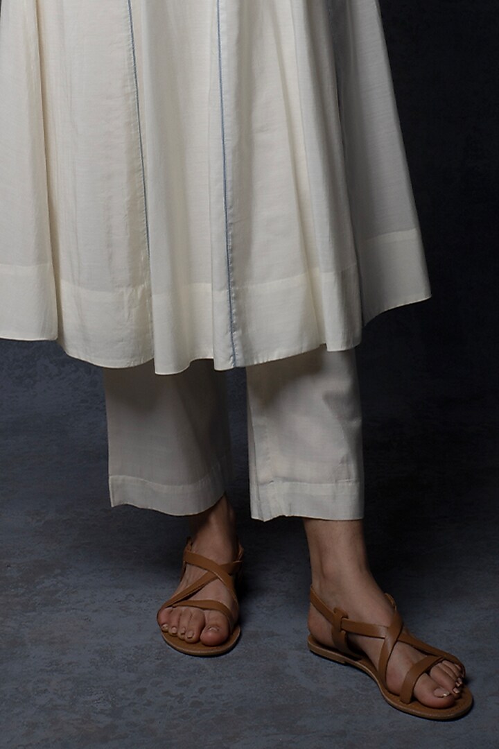 Ivory Chanderi Embellished Panelled Party Wear Anarkali Set by Tulsi at Pernia's Pop Up Shop